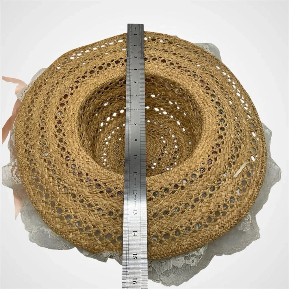 Vintage Romantic Lace Straw Sun Hat Lot Floral Ribbon Wide Brim Cottagecore 2 Pc